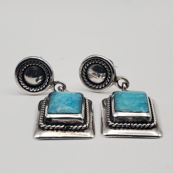 Sterling Silver 925 Sky Blue Chalcedony Dangle Earrings Vintage - Picture 5 of 10